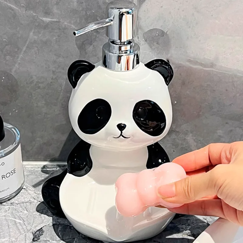 Cute Panda Ceramic soap dispenser, bathroom accessories, Dual Purpose Two in One Drainage Soap Box, Travel Shampoo Dispenser