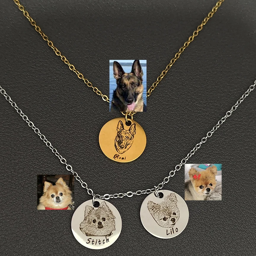 

Персонализированное ожерелье с подвеской в виде фотографий домашнего животного с лазерной гравировкой, ожерелье из нержавеющей стали, памятные подарки, ожерелье с подвеской в виде буквы