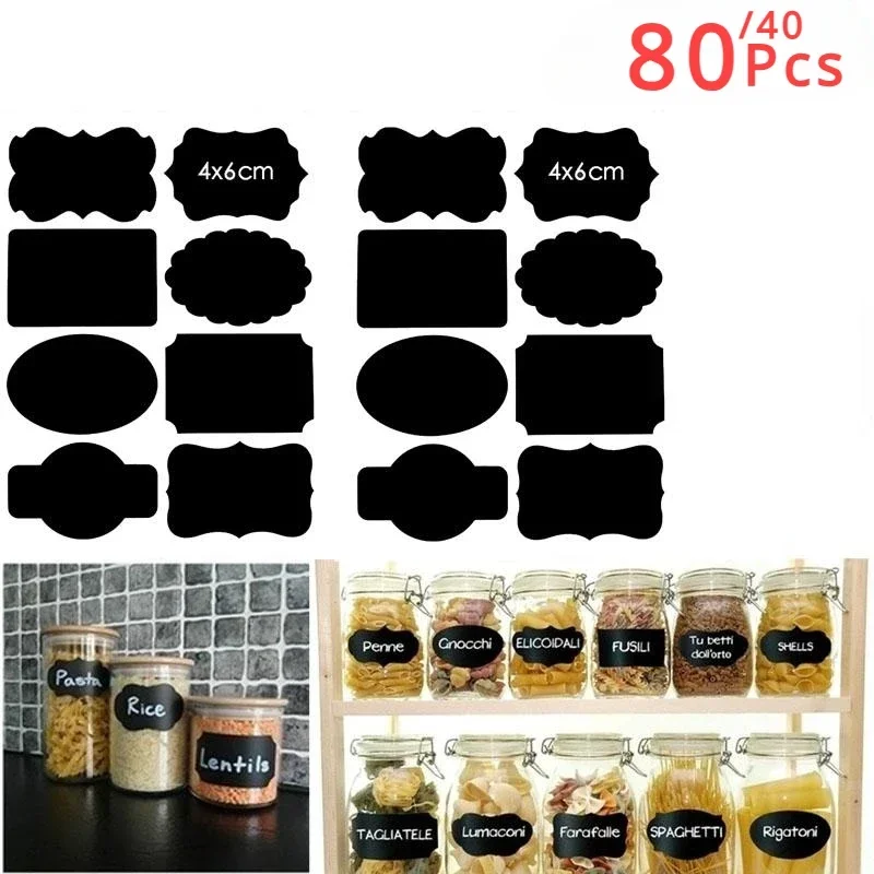 40/80Pcs Waterproof Home Chalkboard Spice Labels Stickers Bottle Tags Blackboard Label