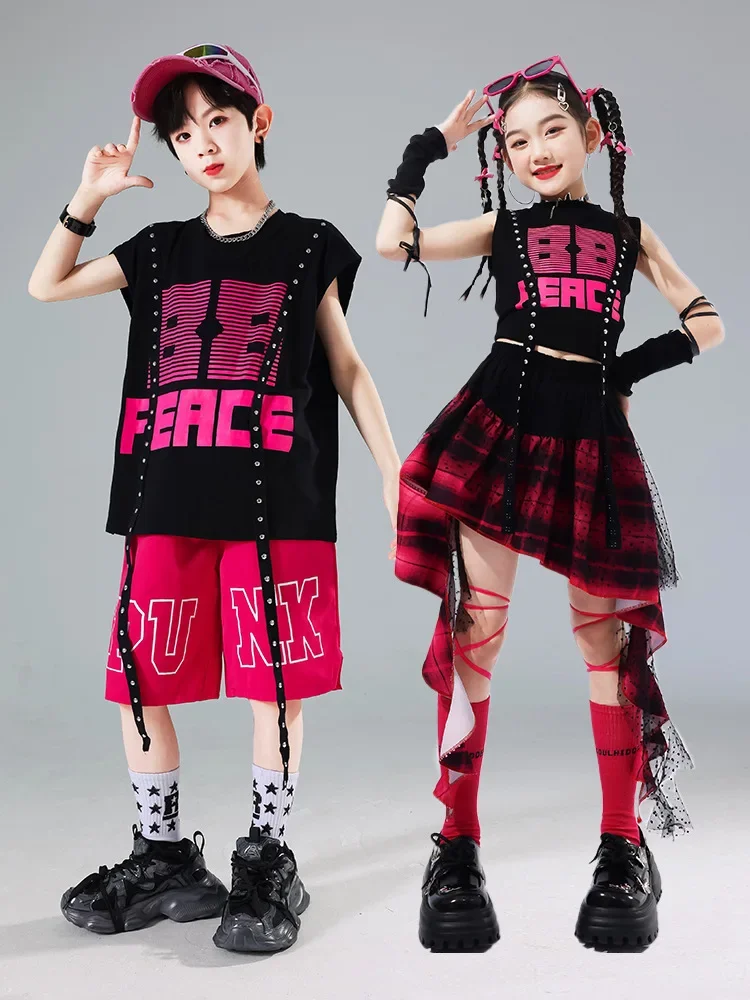 

Girls Hip Hop Sets Sweet Tank Top Street Dance Skirts Boys Fashion T-shirt Cargo Pants Child Streetwear Shorts Kids Jazz Clothes