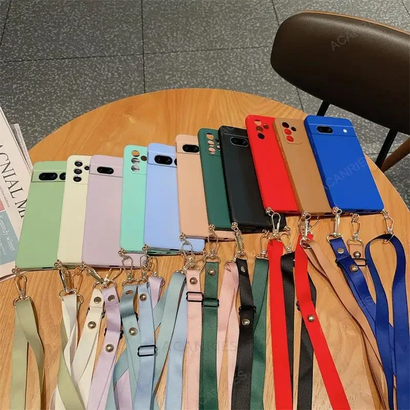 Necklace Strap Cord Crossbody Lanyard Liquid Silicone Case For Google Pixel 8 7 6 Pro 7A 6A Back Cover On Pixel7 Pixel6 A 7pro