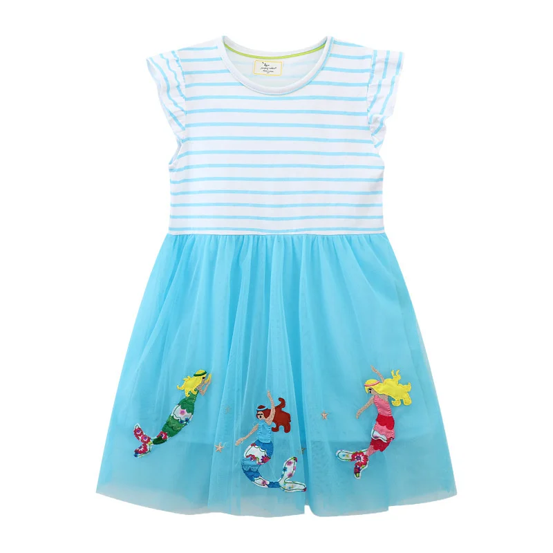 Jumping Meters Mermaid Princess Party Dresses Hot Selling Sleeveless Toddler Kids Clothes Princess Girls Clothes Frock Baby Wear