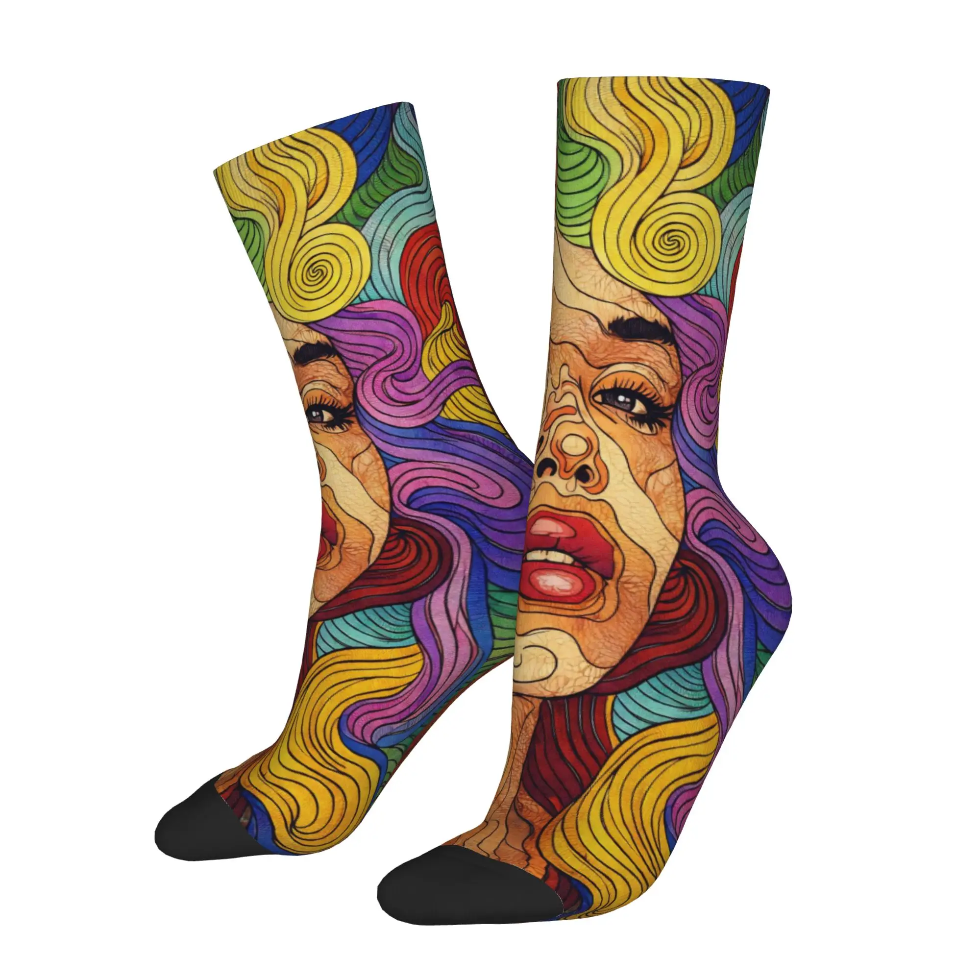 Cozy Unisex Socks Abstract Art Face Merch Warm  Graphic Stockings Spring Autumn Winter