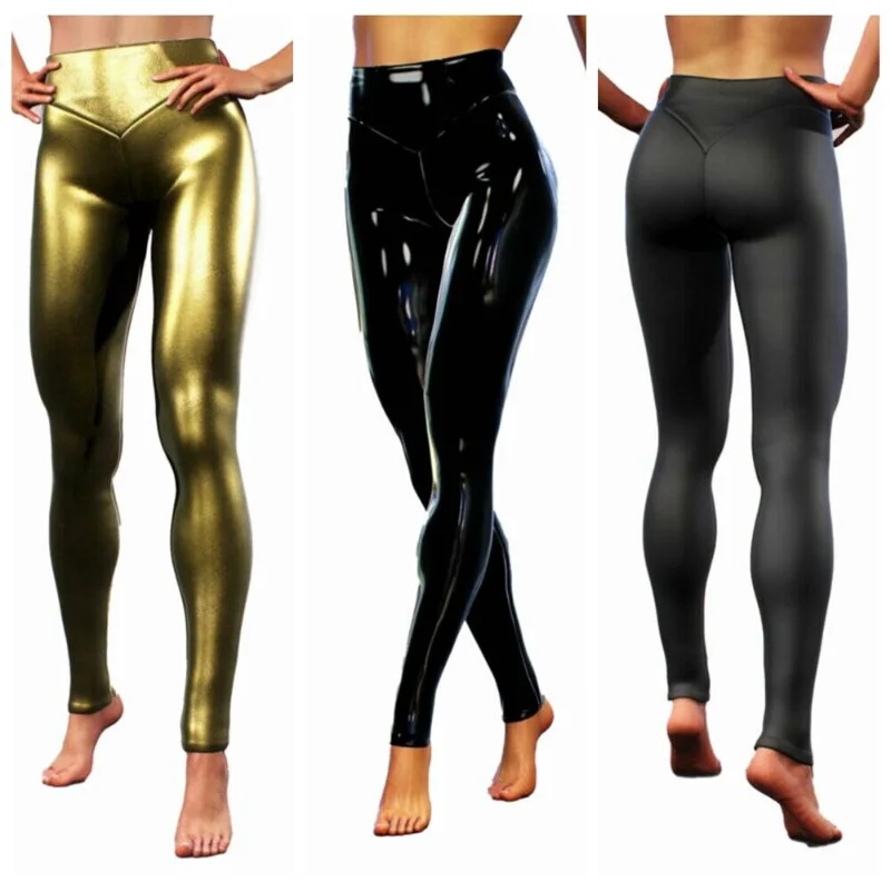 

Tight Pants Women's Shiny Metal Imitation Leather Pants Elastic Small Leg Pencil Pants