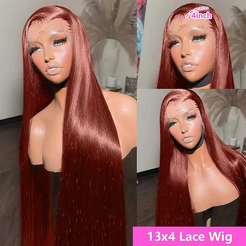 Reddish Brown Straight 13x4 Hd Synthetic Lace Front Wig Red Heat Resistant Glueless Colored Wear And Go Pre Plucked Women Daily
