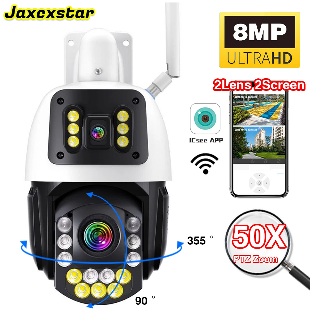 

50-кратный зумI 4K HD 8-мегапиксельная IP-камера с двумя объективами WIF Металлический монитор безопасности 120 м ИК-расстояние CCTV Видеонаблюдение ICsee