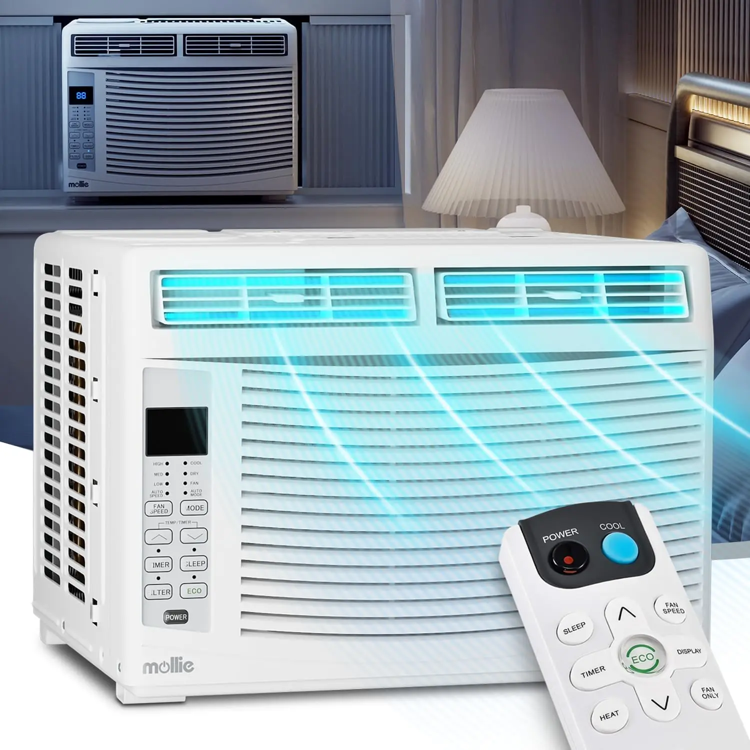 6000 BTU Window Air Conditioner, ac window unit with Washable Filter, Remote, Dehumidifier, Fan, Cools Up to 250 Square F