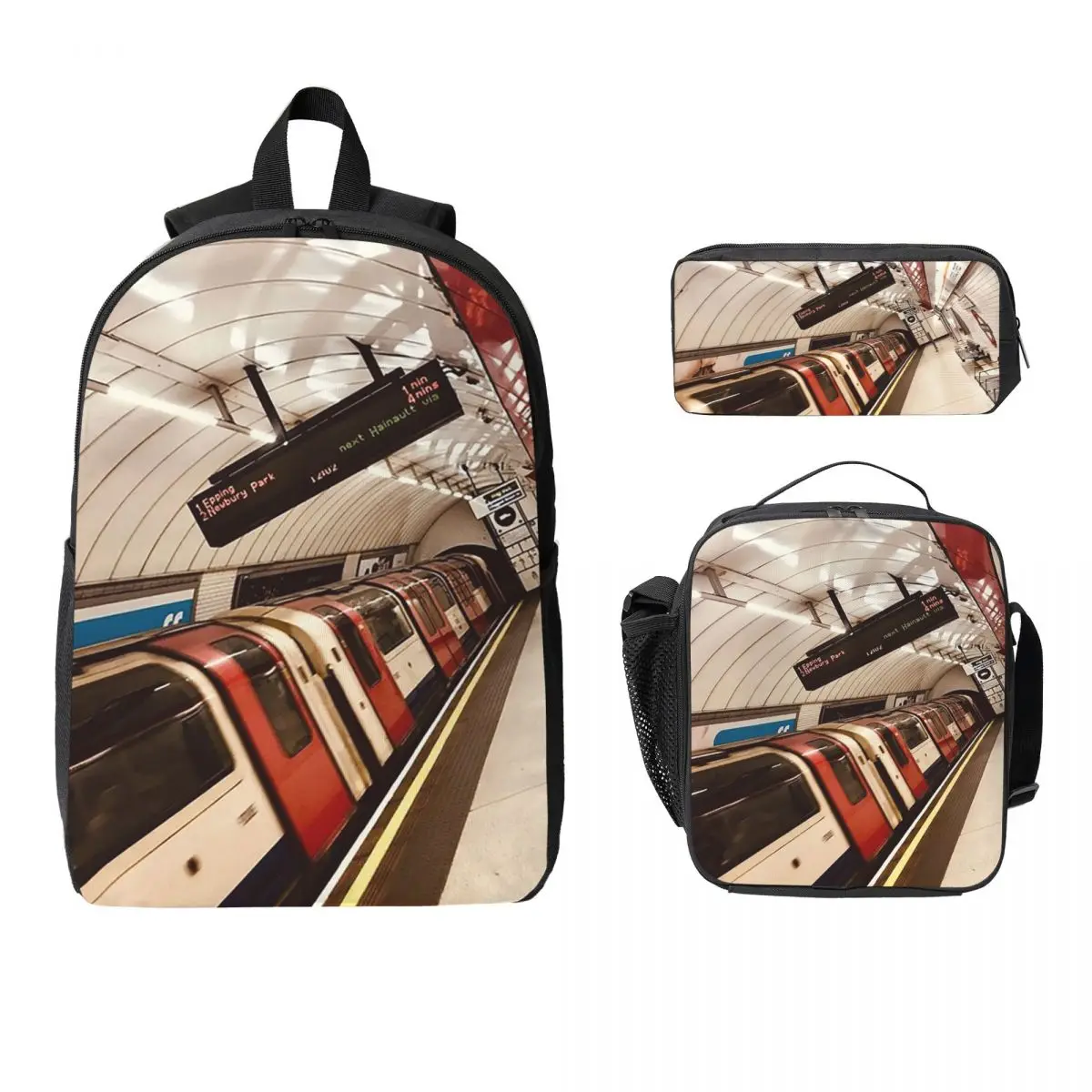 London Under Ground Station Backpack Student Boys Girls BookBag School Bag Shoulder Bags 3ps Insulated Lunch Bag Pencil Case