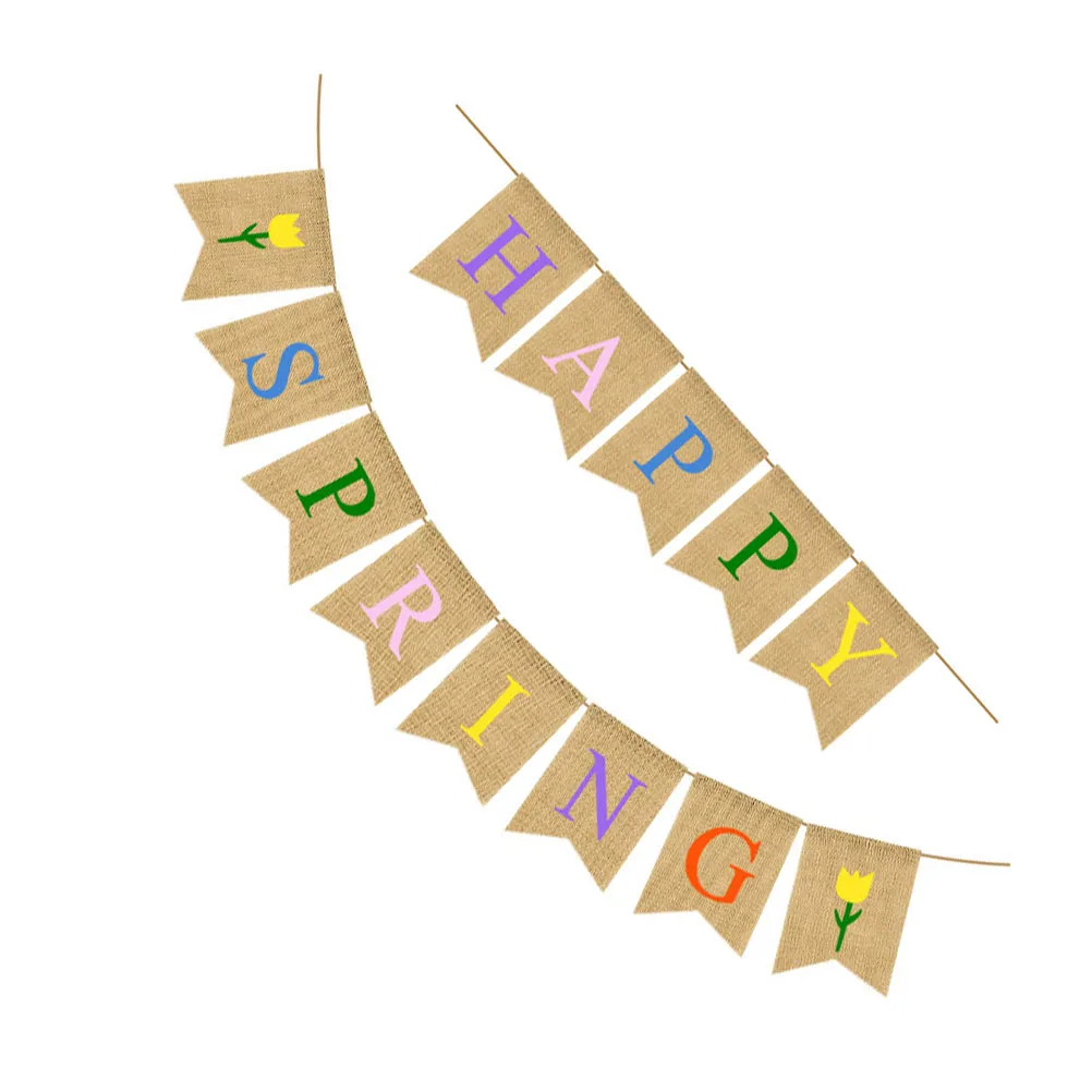 

Colorful Swallowtail Flags Spring Banner Floral Decoration Triangle Bunting Happy Spring Pattern Garland Durability