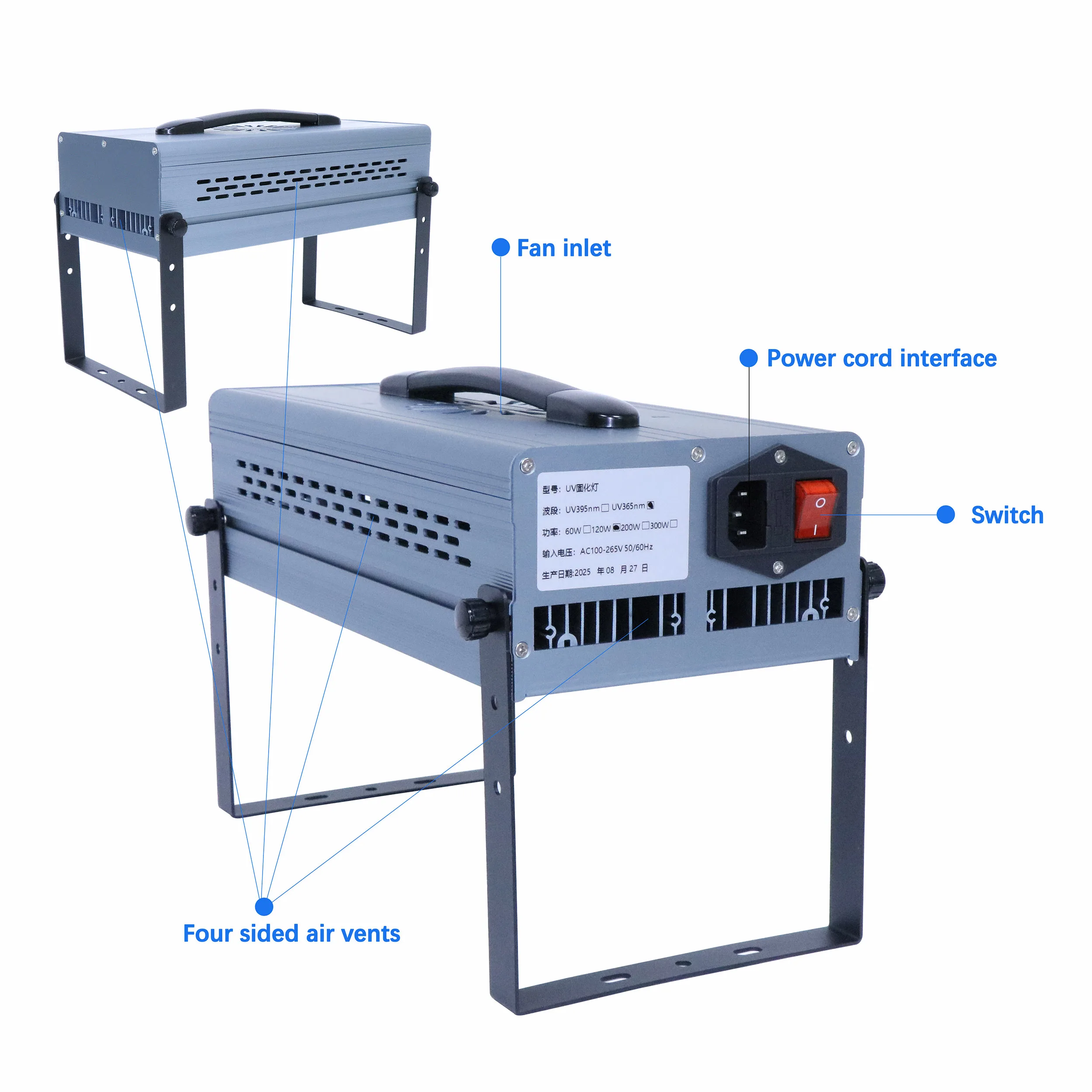 Светодиодная фиолетовая лампа 1200 Вт, УФ-отверждаемая лампа 365 нм с флуоресцентным обнаружением 395 нм, бестеневая отверждение клея для зеленого масляной смолы