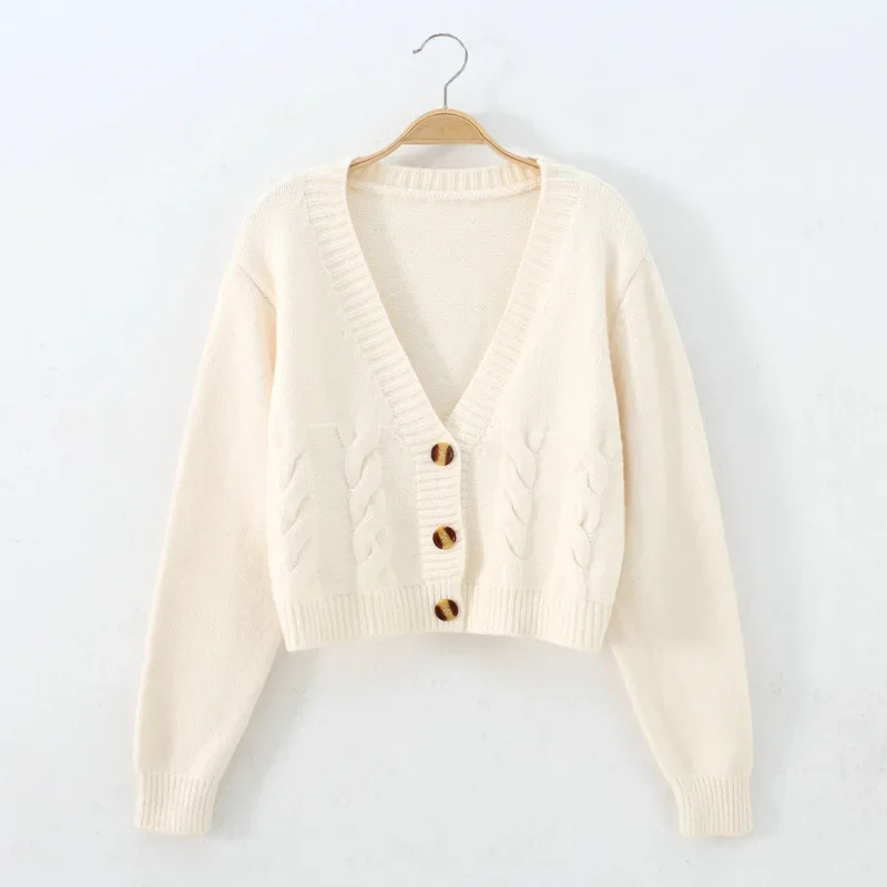 Short style high-waisted slim plastic sweater women spring new single-breasted knitted cardigan twist small jacket