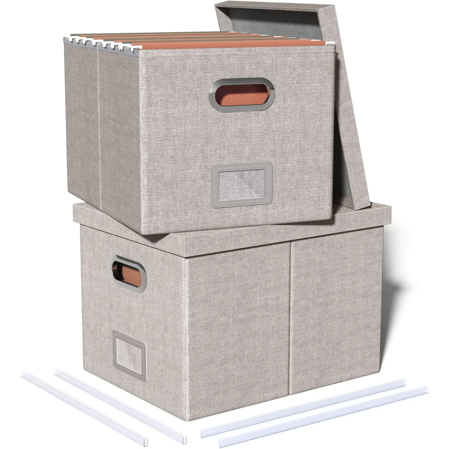 

2 Pack File Storage Organizer - Portable Filing Box with Lid, Fits Letter/Legal Size, Gray