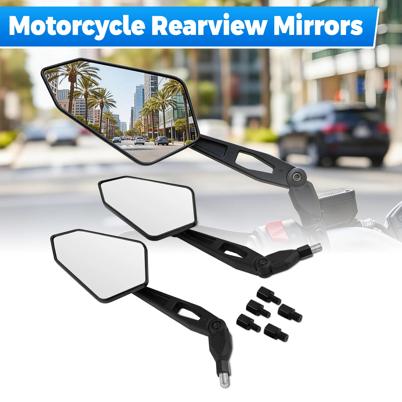 

2Pcs Universial 8mm 10mm Motorcycle Rearview Mirror Scooter E-Bike Rear View Side Mirror Electromobile Back Side Folding Mirror