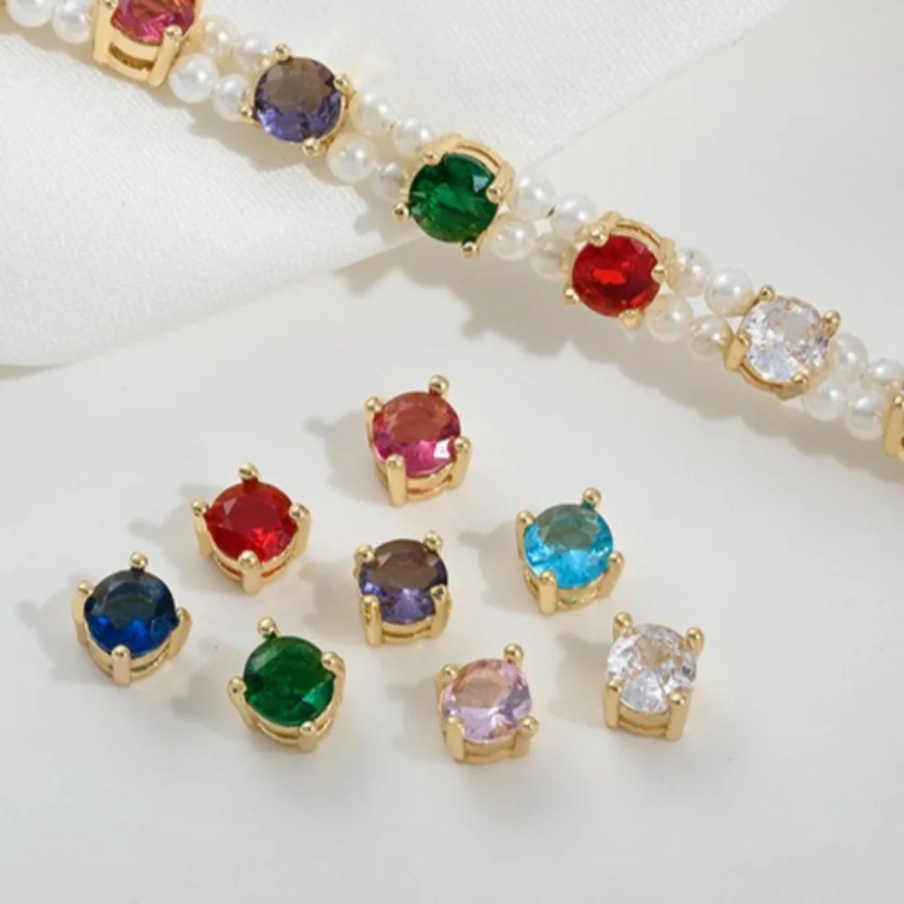 

Copper Bead 14K Gold Color Inlaid Color Zirconium Bead Accessories DIY Handmade String Pearl Bracelet Necklace Jewelry Material