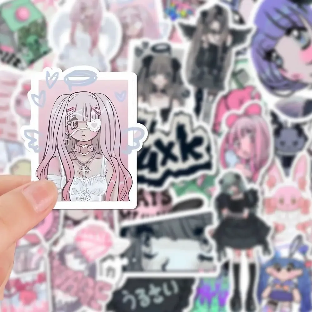 

53/55PCS Pink Y2K Gothic Stickers Vintage Cute Anime Aesthetic Decal Phone Case Laptop Stationery Car Toy Sticker decoration