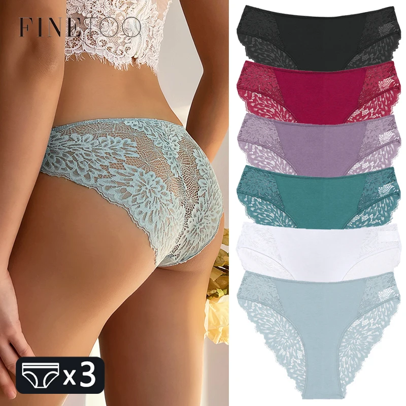 FINETOO 3Pcs/set Sexy Lace Panties Women Floral Briefs S-XL Ladies Underpants Low Waist Lace Underwear Female Lingerie 6 Colors