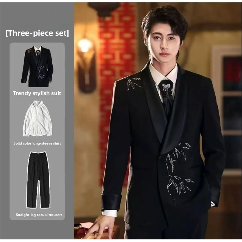 

Retro Wedding Suit Set for om 2025 New Sle Chinese Wedding Traditional Costume Men's Banquet Drinking Ceremony Clothes