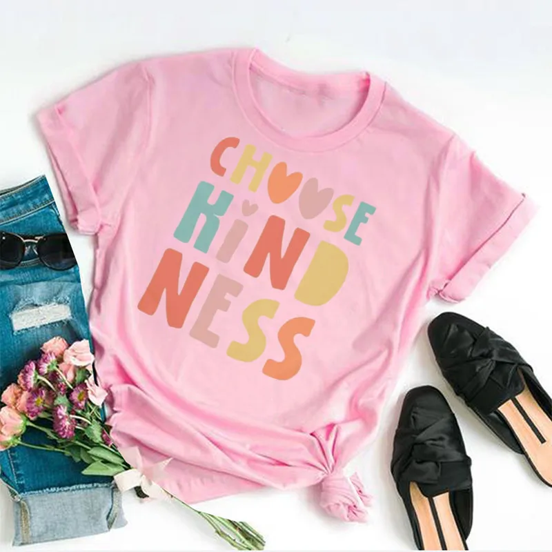 Choose Kindness Shirt for Women Colors Motivation Positive Affirmation Short Sleeve Top Tees 100% Cotton Streetwear Harajuku y2k