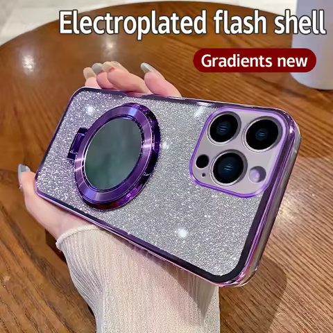 Makeup Mirror Stand Glitter Galvanic Magnetic Phone Case For Samsung Galaxy S8 S9 S10 S20 S21 S22 S23 S24 FE Plus Ultra Cover