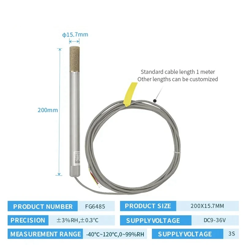 Metal Temperature and Humidity Sensor RS485 High Temperature Pipeline High Precision Industrial Chip FG6485-A23U