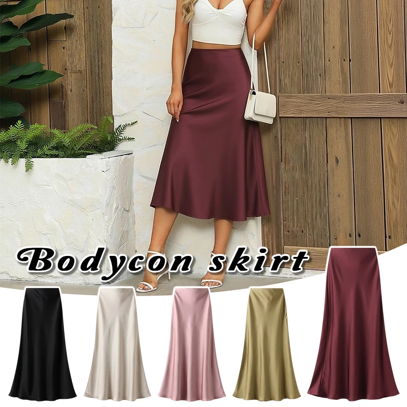 

New Satin Skirt High Waisted Maxi Cocktail Party Wedding A Line Long Skirts For Women High Street Lady Elegant Pencil Skirt 2026