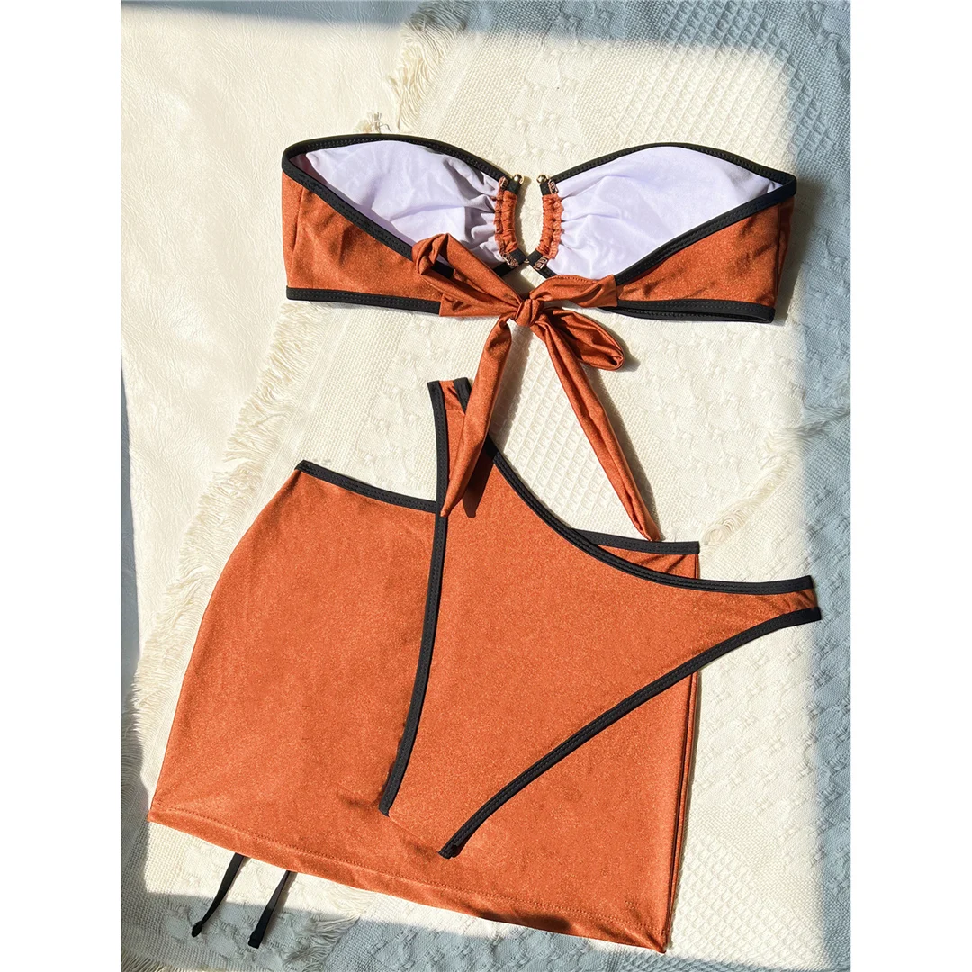 3-teiliges Set mit Rock, Bandeau-Bikini, brasilianischer Bikini, Damen-Badebekleidung, Damen-Badeanzug, dreiteiliges Bikini-Set, Badeanzug, Badebekleidung, Schwimmbekleidung V6443 – Detail 7