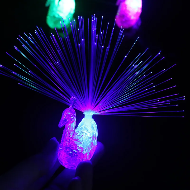 20/40Pcs Flashing Finger Peacock Fiber Optic Light Glowing Peacock Open Screen Optic Light Kids Luminous Toys LED Finger Light