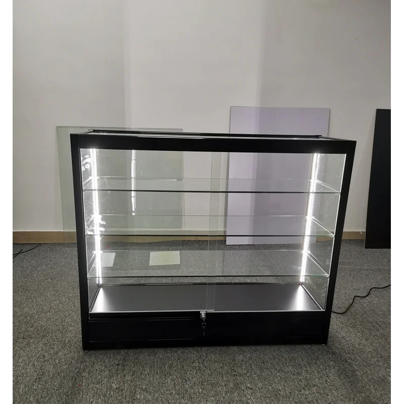 (Customized) Clearsmall glass display smoke shop tempered glass showcase lockable aluminum frame display glass