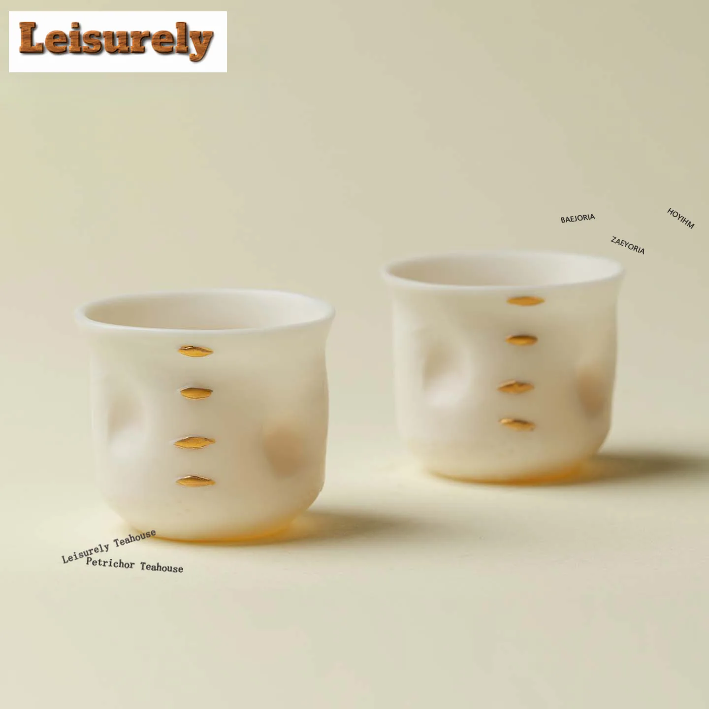 HOYIHM 45ml Mutton-fat Jade Gilded Cursive Nails Teacup Retro Tea Bowl Water Jug Tea-tasting Personal Cup Jianzhan Master Cups