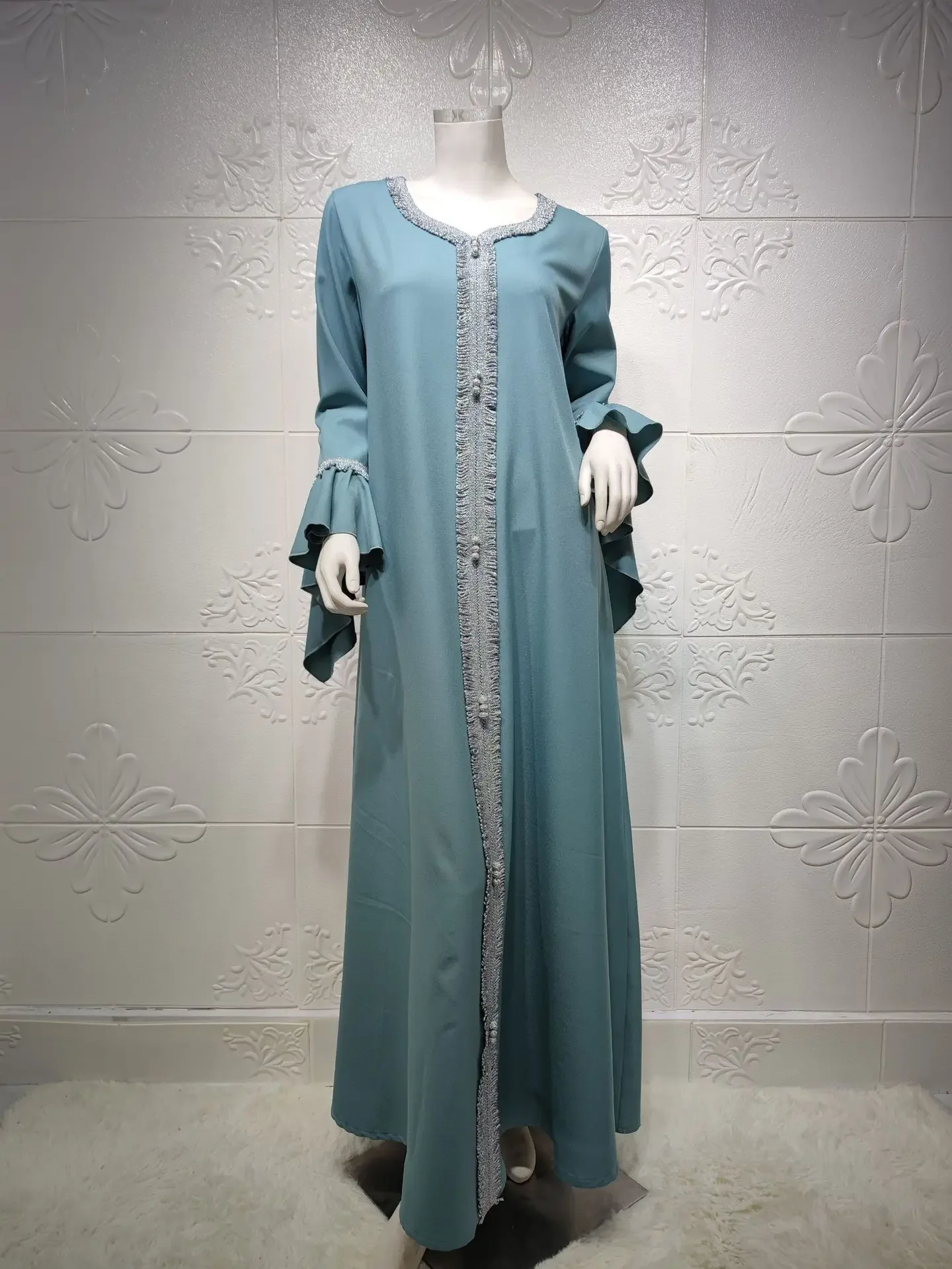 Jalabiya-Vestido Kaftan Árabe para Mulheres, Dubai, Turquia, Abaya, Bordado, Djellaba Solto, Moda Muçulmana, Vestuário Islâmico, Branco