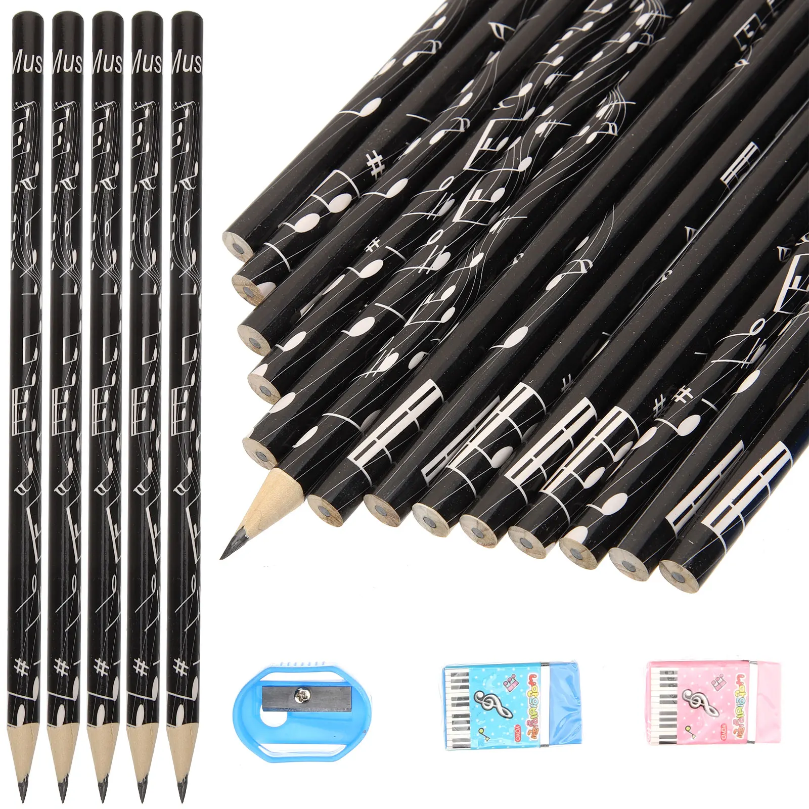 

36 Pcs Wooden Pencils Note Musical Kids Stationary Lovely Pencils Birthday Students for School Funny Office Supplies Eraser New