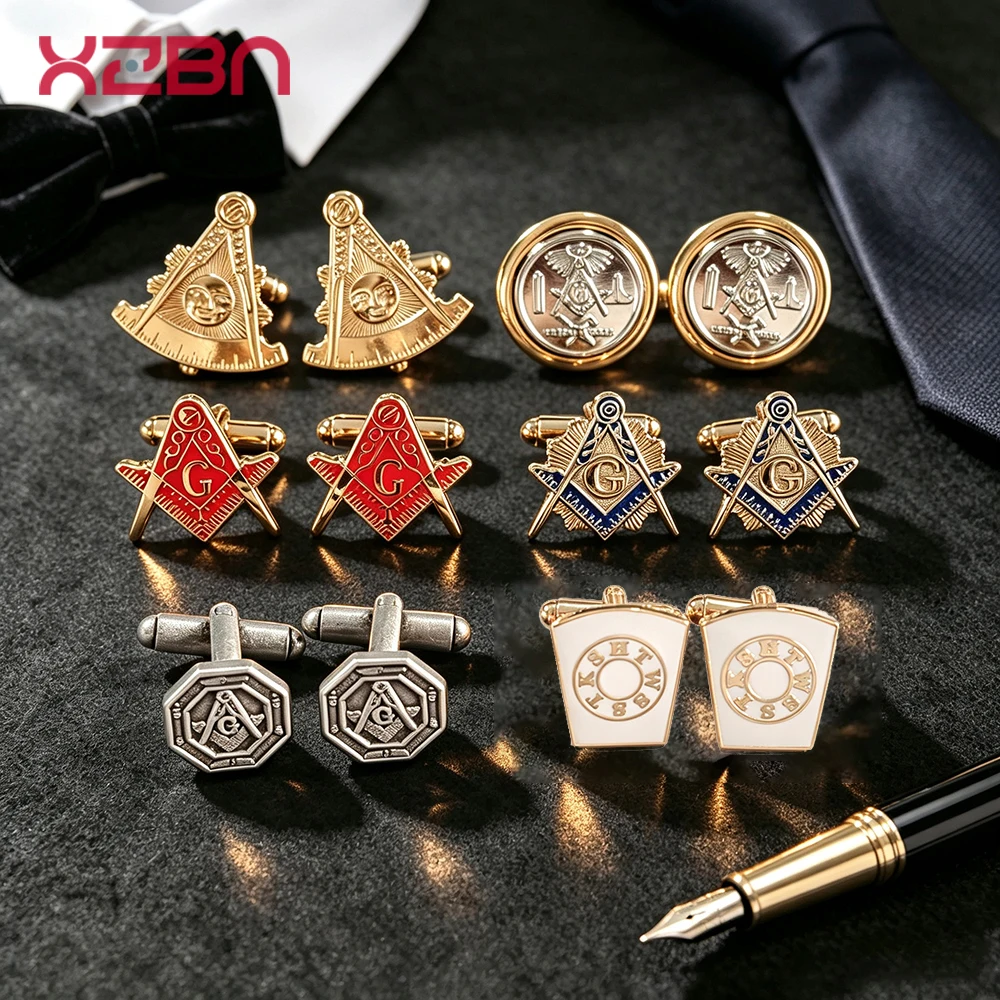 Freemason cufflinks member Mark Master retro alloy dress 3D design process Providence Eye gold-plated business casual shirt
