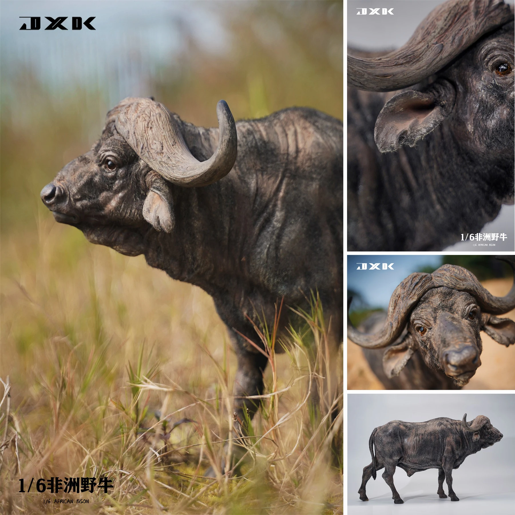 JXK 1/6 African Buffalo (Synerus caffer) Model Wild Animal Simulation Water Buffalo Static Figure Toy Model 59cm