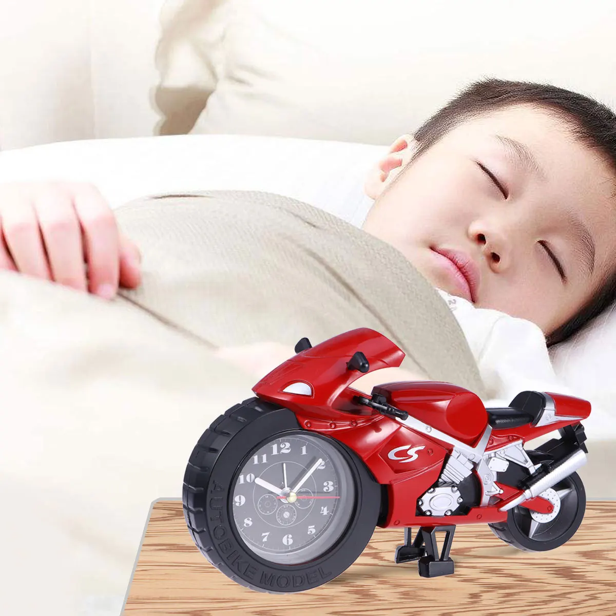 Sveglia per moto rossa dei cartoni animati Regalo creativo per l'arredamento della casa per gli appassionati di motori Movimento al quarzo accurato