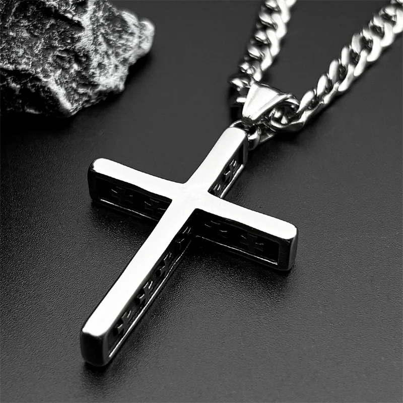 

Hip Hop Vinatge Thick Cross Pendant Necklace for Men Stainless Steel Silver Color Faith Chain Necklaces Gift Jewelry