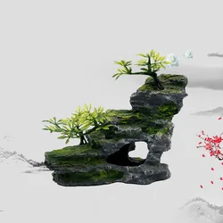 Rockery Mountain Resin Aquarium Landscape View Decoration Hill Hanging Bridge View Ornament Resin Fish Tank Decoration Large