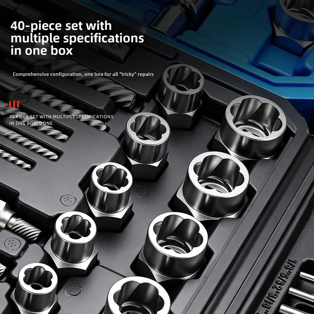 Broken Bolt Nut Extractor Kit 15 28 40 Pieces Set For Rusted Broken Nuts Multi Size Set For Car Repair And Home Maintenance