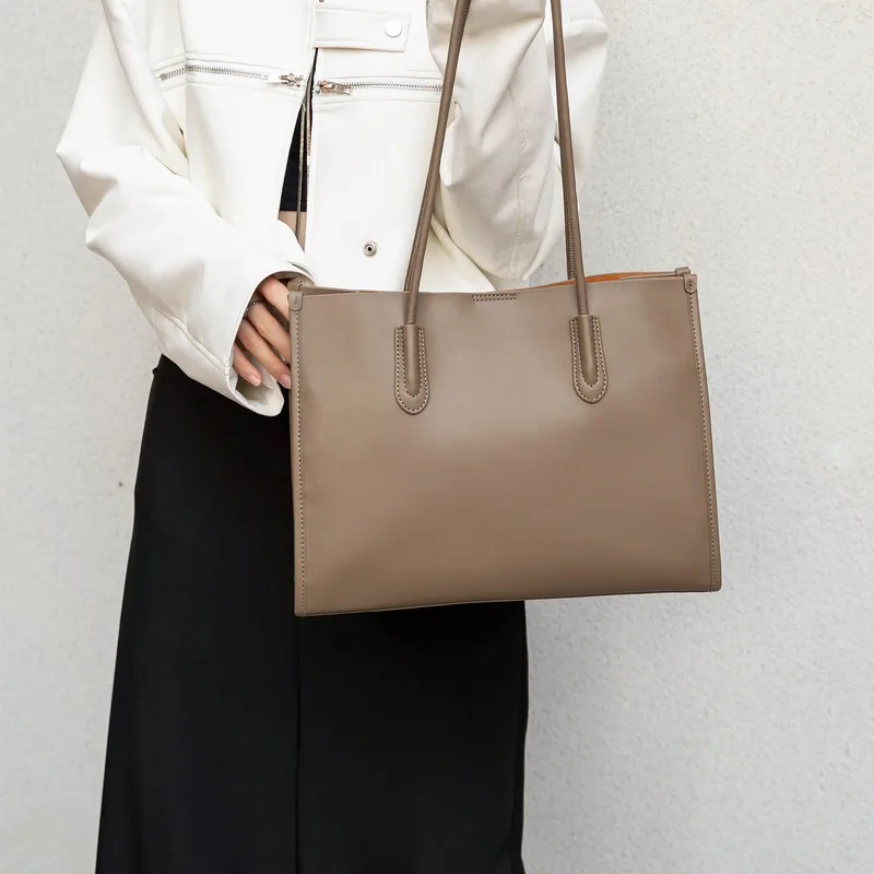 Women Soft Nappa Cowhide Large Tote Bag Big Capacity Shoulder Ladies Office Commute Handbag Female Genuine Leather Shopper 2026