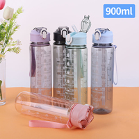 900ml Portable Drinking Cup with Straw Handle Outdoor Travel Bottle Leakproof Motivational Gym Running Drinking Bottle