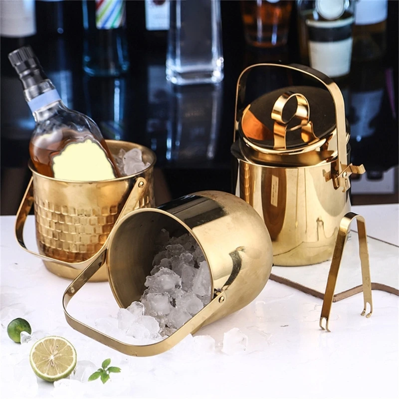 

Stainless Steel Ice Bucket Champagnes Wine Beer Wine Bar Party Buckets with Handle Barwares Thicken Ice Cube Container