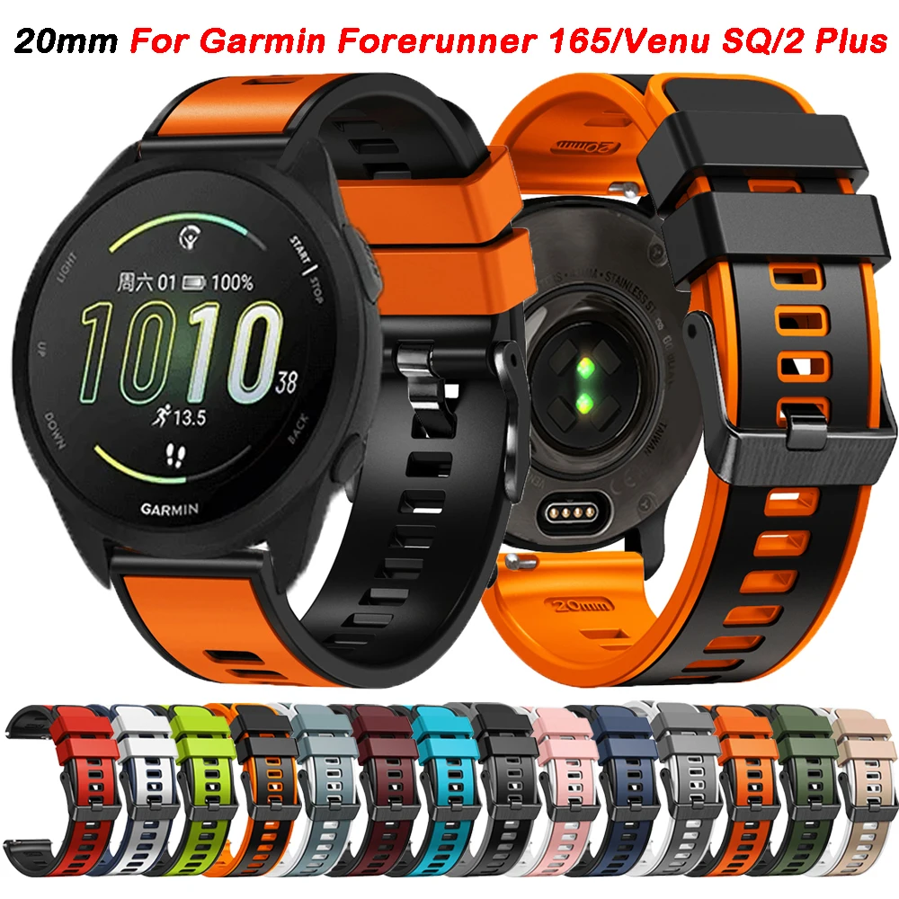 20mm Silicone Strap for Garmin Forerunner 165 245 Sports Bracelet for Garmin Vivoactive 3 5/Venu SQ 2 Plus/Vivomove HR Correa