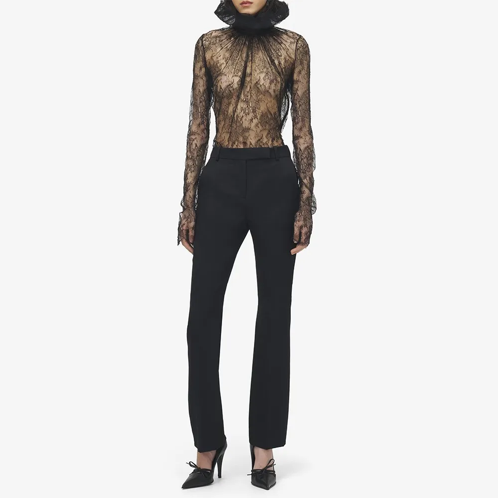 TWOTWINSTYLE Black Spliced Lace Chic Shirt Female O Neck Long Sleeve Loose Streetwear Sheer Women's Shirts Autumn Fashion New
