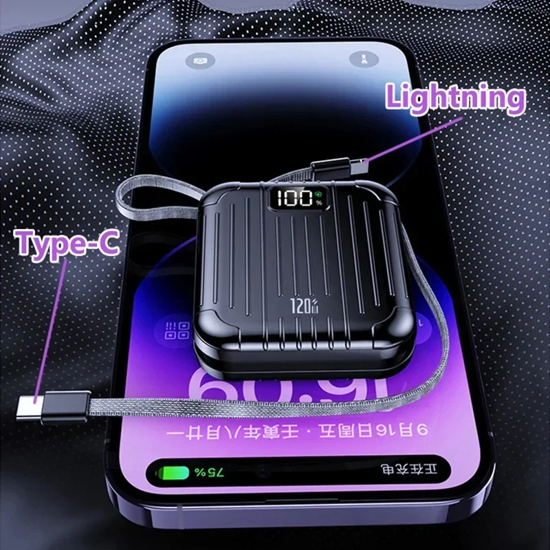 New hot 20000mAh Mini Portable Power Bank 120W Fast Charge Large Capacity Battery  2 Cables  for iPhone Xiaomi Samsung 2024 New