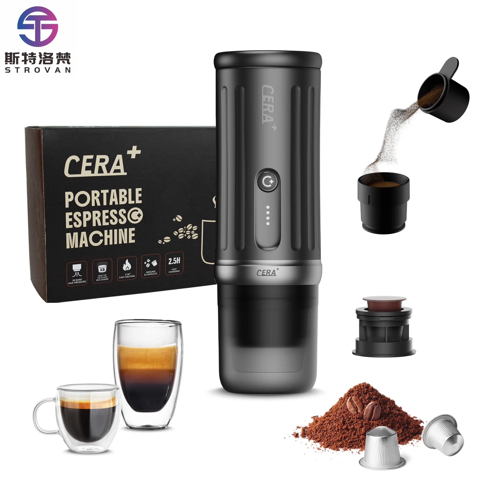 MAX Fully Automatic Electric USB Portable Coffee Machine Set with Grinder Coffee Pod & Powder Compatible