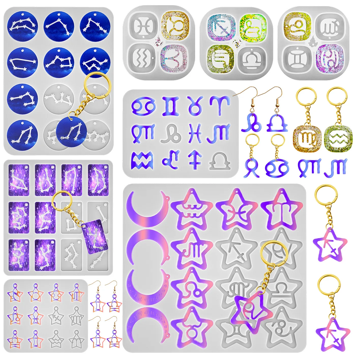 12 Constellations Discs Keychain Mold 12 Constellations Star Shape Pendant Mold Epoxy Resin Jewelry Making Tools UV Resin Gifts