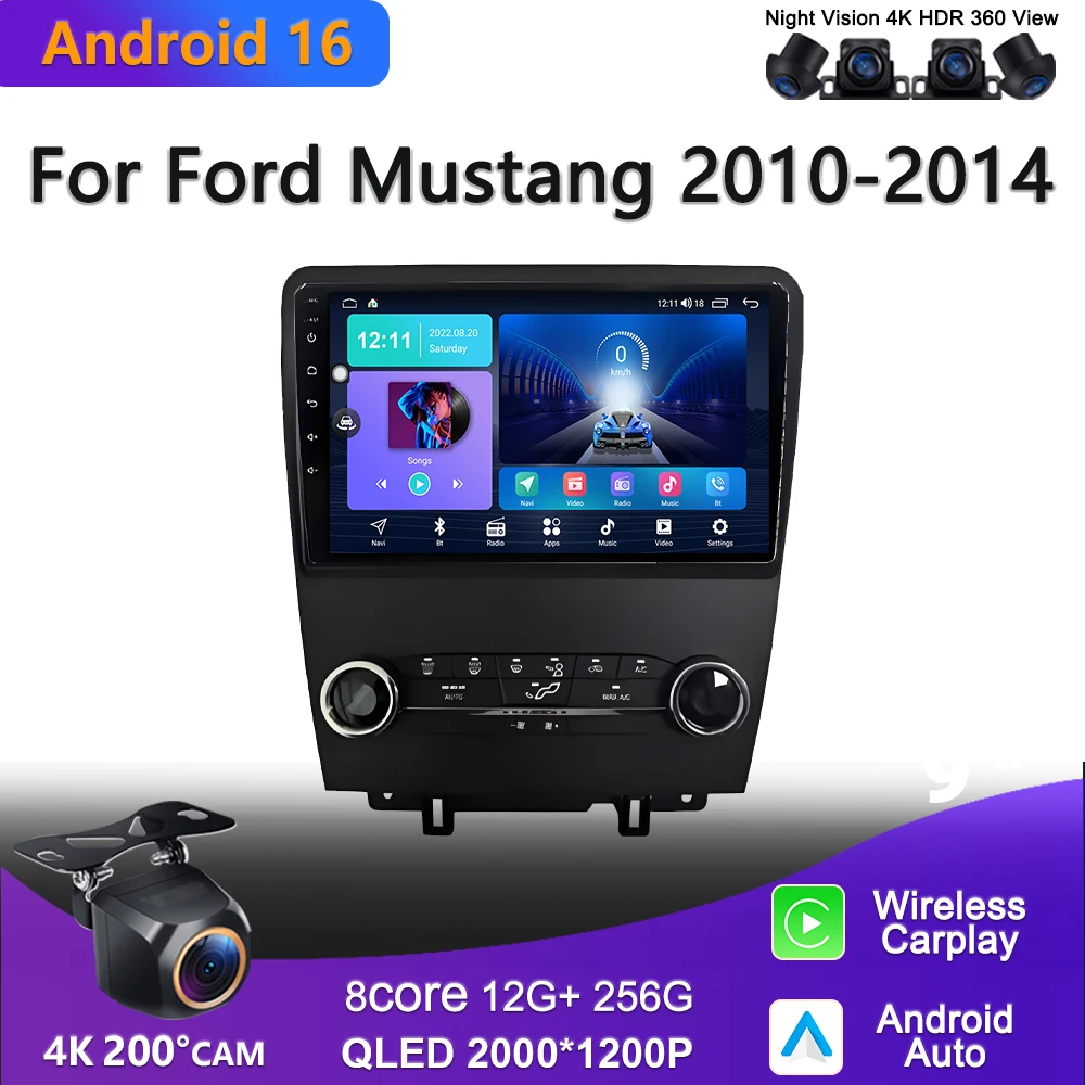 Android 16 2K Incell Screen Multimedia Stereo For Ford Mustang 2010 - 2014 GPS Navigation High-performance CPU Plug and Play