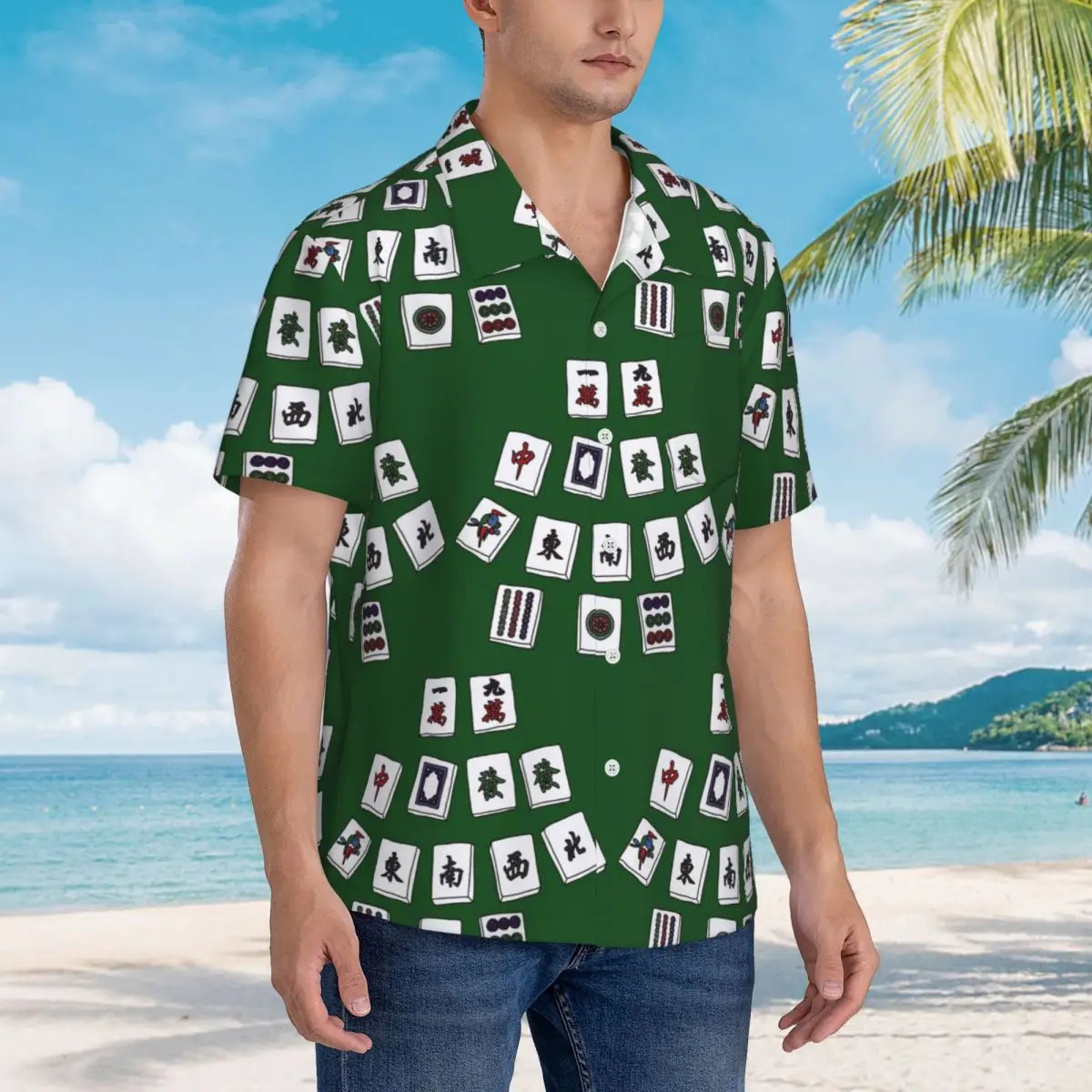 

Маджонг Тринадцать 13, чудеса, гавайские рубашки, модная мужская рубашка с коротким рукавом для лета, пляжа, мужские топы с лацканами