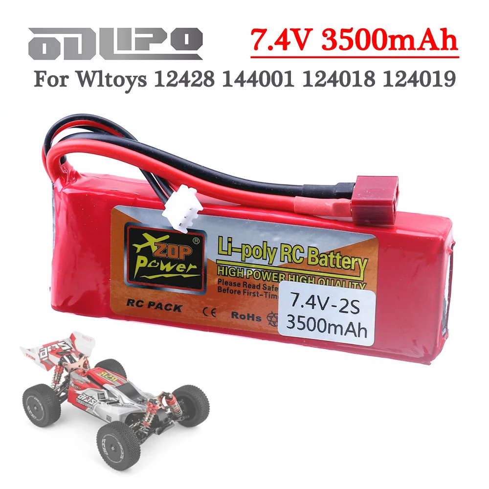 Upgrade 2s 7.4V 3500mAh Lipo battery For Wltoys 144001 Car Rechargable Battery for Wltoys 124017 104001 12428 RC Car Parts 10Pcs