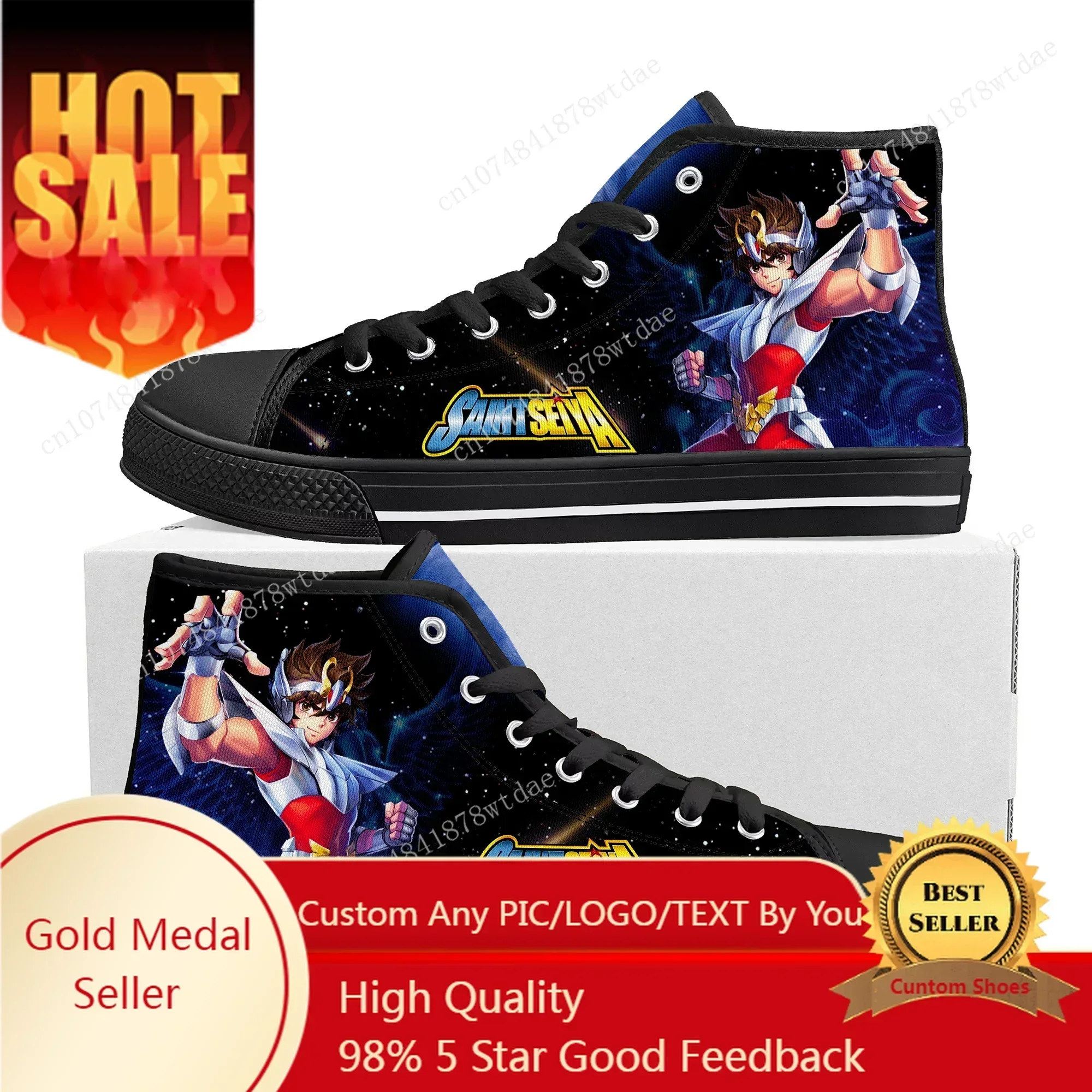 Saint Seiya High Top Sneakers Mens Womens High Quality Canvas Sneaker Japanese Anime Cartoon Casual Custom Made Shoes