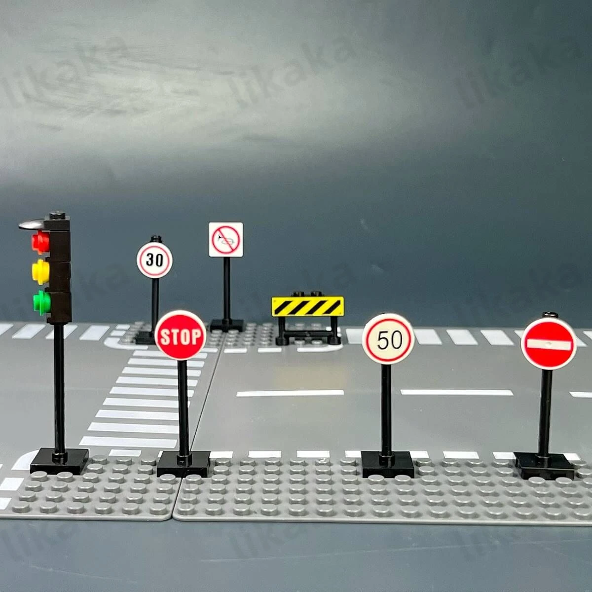 MOC City Road Traffic Signs Building Blocks Toys Street Traffic Blocks Classic City Road Sign Warning Board Bricks Toy Parts